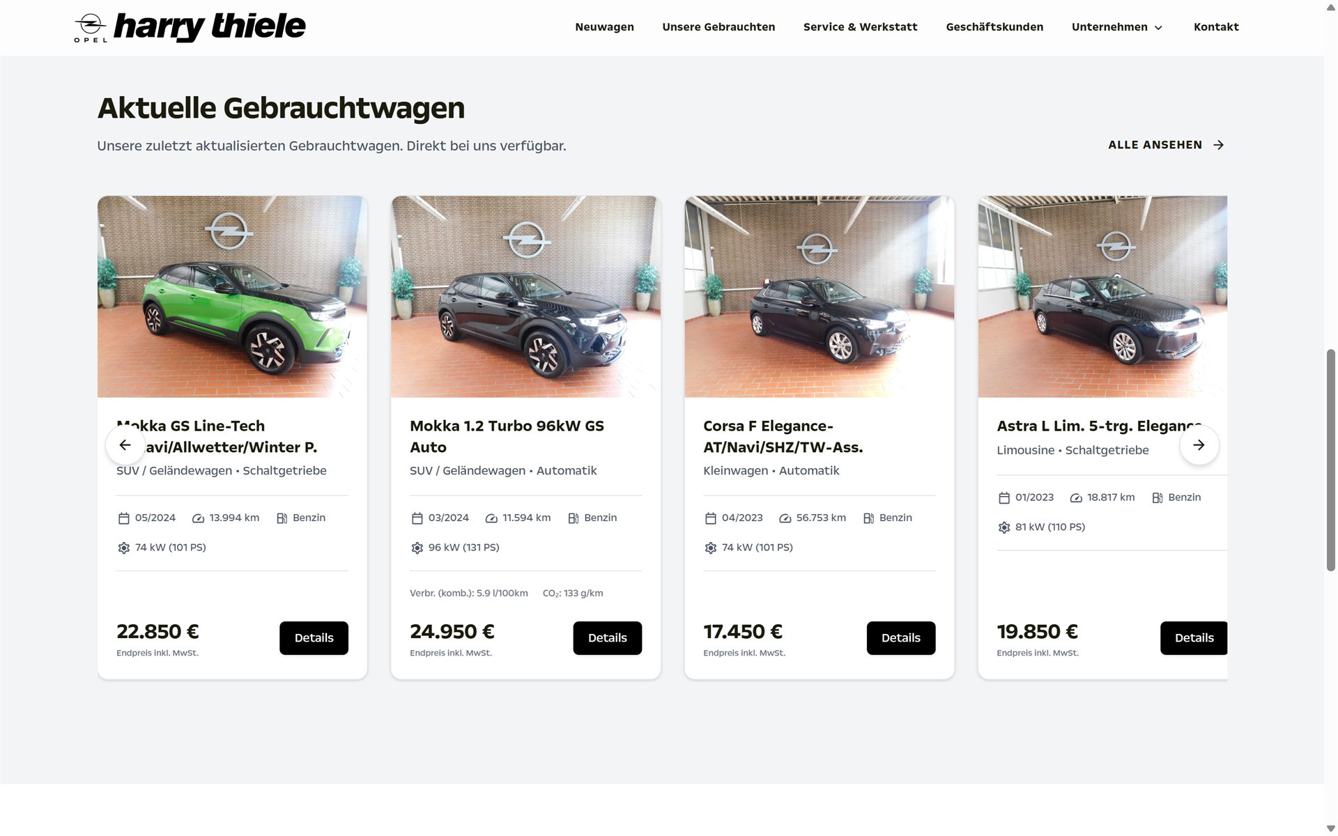 Harry Thiele Autohaus, Desktop-Ansicht
