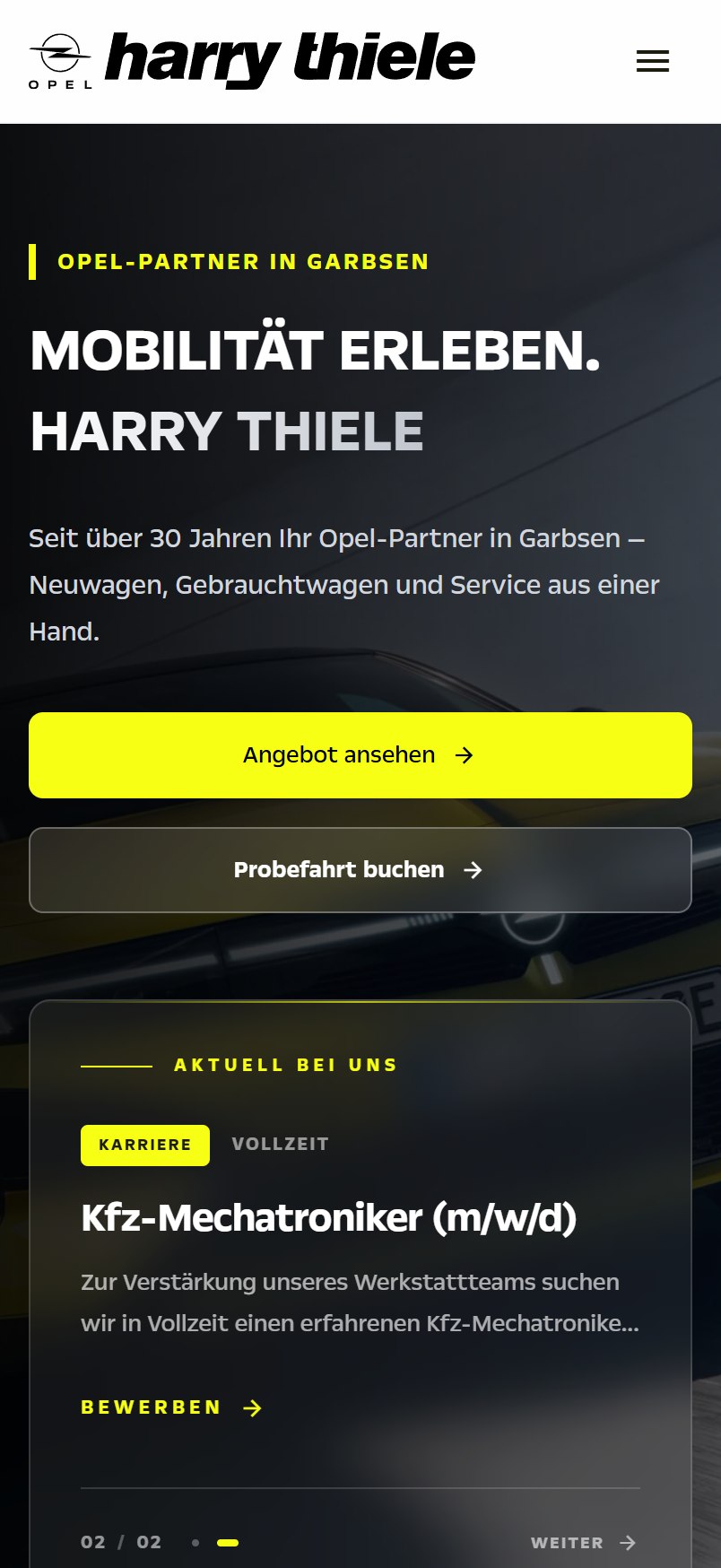 Harry Thiele Autohaus, Mobile-Ansicht
