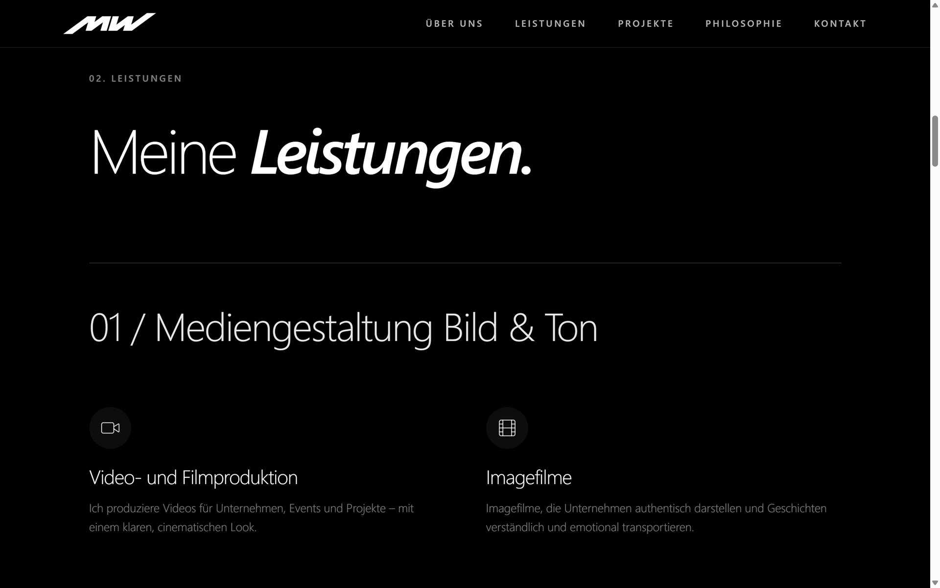 MotionWorks, Sektion „Meine Leistungen"